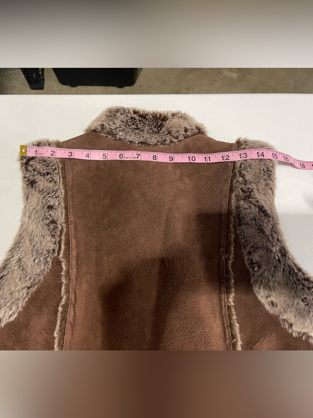 Live a Little Brown Leather Faux Fur Trim Western Cowgirl Vest Size Large - Picture 14 of 15
